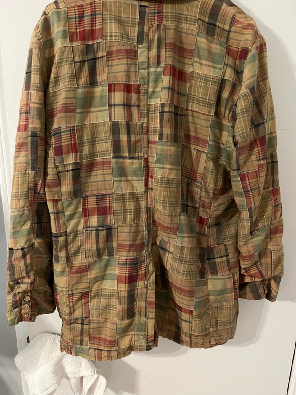 Tailor Vintage Plaid Patchwork Blazer in Beige, Green & Red - Picture 2 of 14